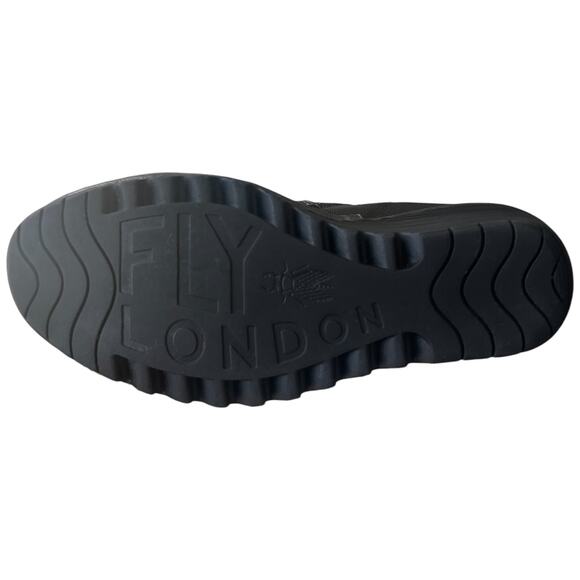 FLY LONDON Yip Women Sz 38 US 7.5-8 Wedge Bootie Black Oil Leather Ankle Zip - Picture 11 of 14